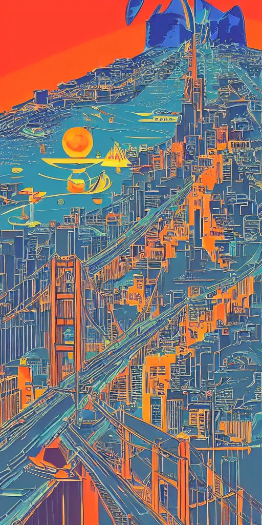 Image similar to Retro futuristic art of San Francisco in the year 2100