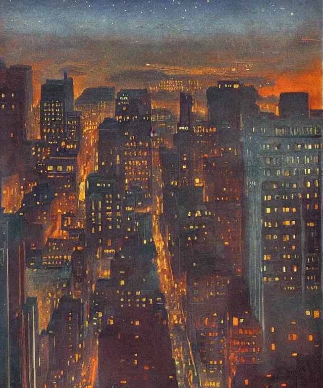 Prompt: horrifying full color photorealistic painting of the view from a 1 9 2 5 a warped view of downtown boston in 1 9 2 5 at night with a cosmic sky viewed from a hotel balcony, dark, atmospheric, brooding, smooth, finely detailed, cinematic, epic, in the style of paul carrick