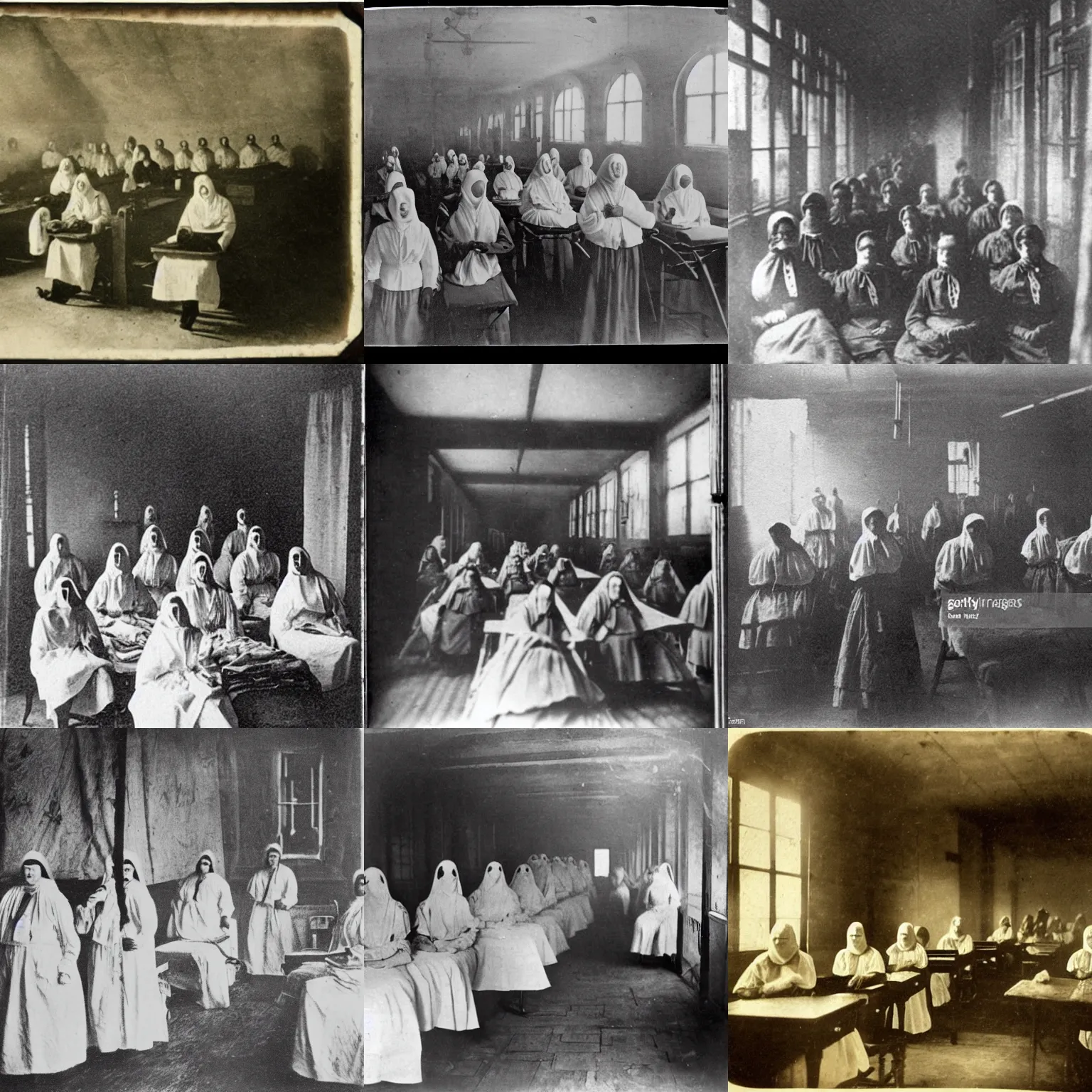 Prompt: interior of a crimean war hospital nurses are ghosts, 1 8 9 0's photo