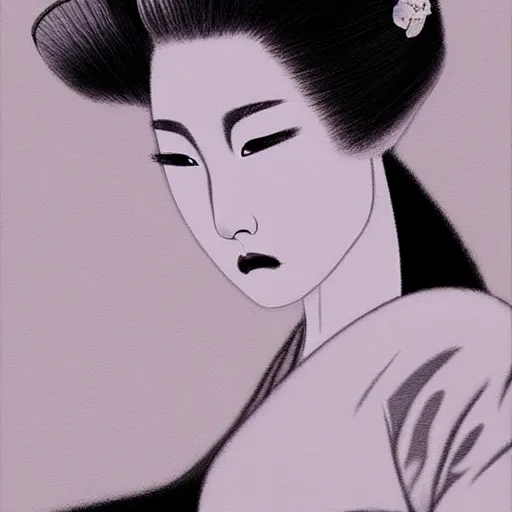 Image similar to gorgeous geisha samurai noir, hyperrealistic, soft focus, sharp, highly detailed