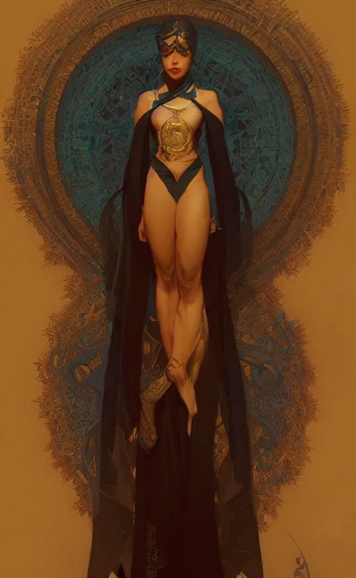 Image similar to a personification of the United Arab Emirates, highly detailed, digital painting, artstation, concept art, sharp focus, illustration, art by greg rutkowski and alphonse mucha