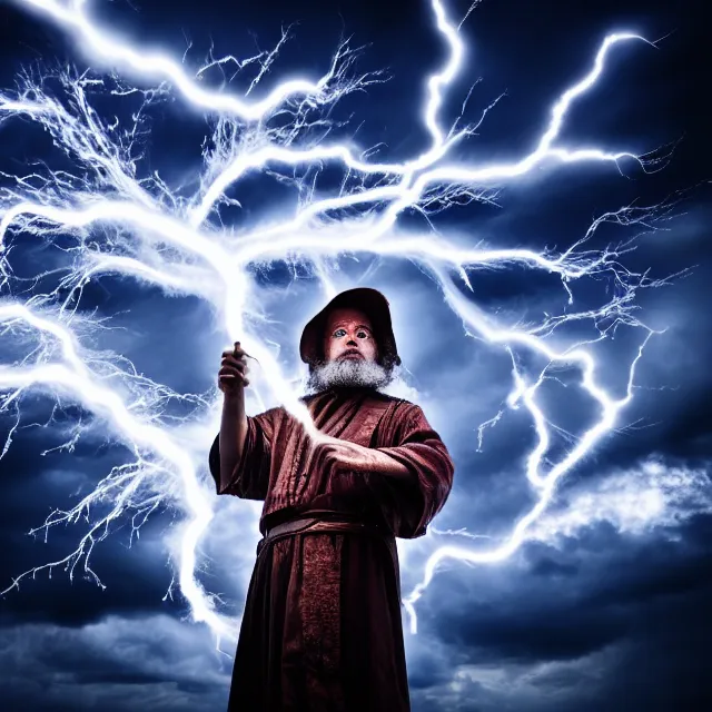 Image similar to photo of a sorcerer with lightning powers, highly detailed, 4 k, hdr, smooth, sharp focus, high resolution, award - winning photo