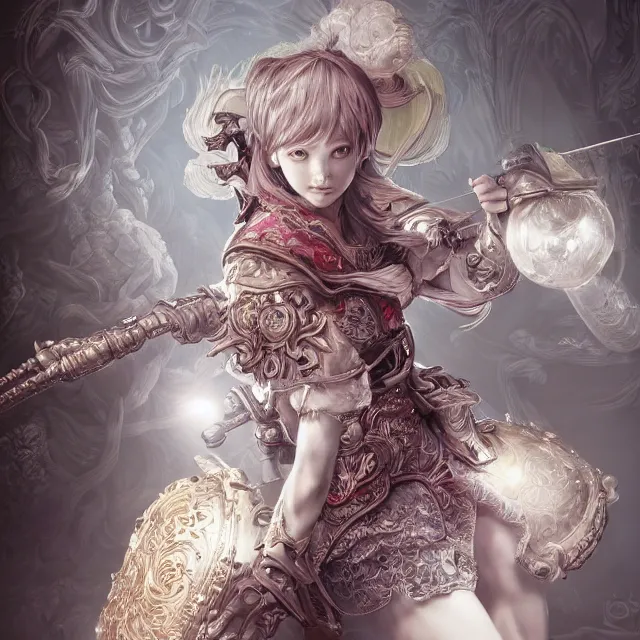 Image similar to studio portrait of neutral good female cleric bard as absurdly beautiful, gorgeous, elegant, sophisticated gravure idol, an ultrafine hyperdetailed illustration by kim jung gi, irakli nadar, intricate linework, sharp focus, bright colors, octopath traveler, final fantasy, unreal engine 5 highly rendered, global illumination, radiant light, detailed and intricate environment