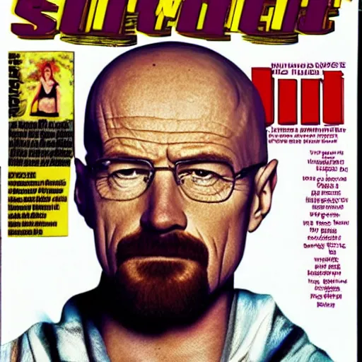 Prompt: Walter White on the cover of Swimsuit Illustrated (1989)