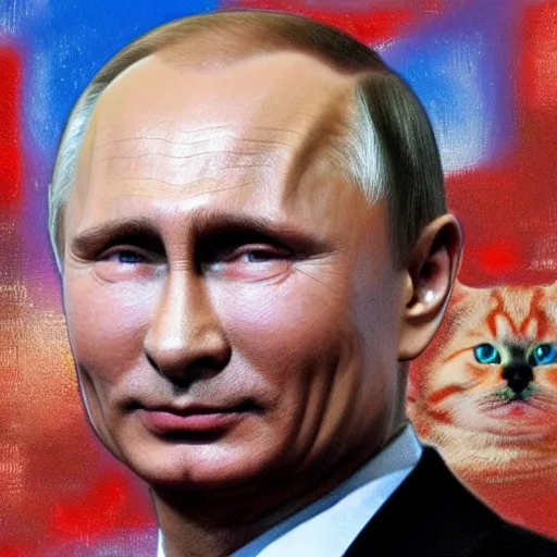 Image similar to vladimir putin wearing cute cat headband. cat ears. cute matte painting