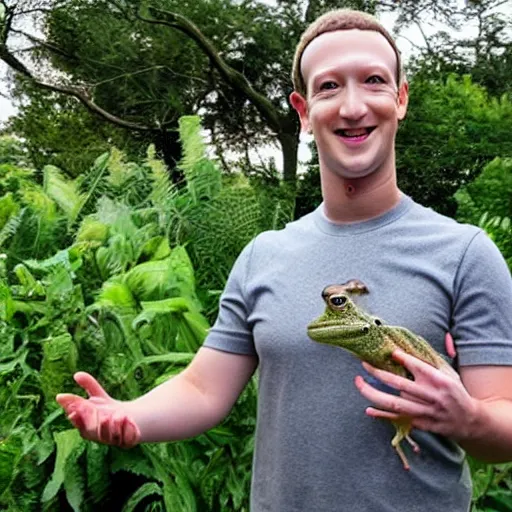 Image similar to mark zuckerberg holding a live frog