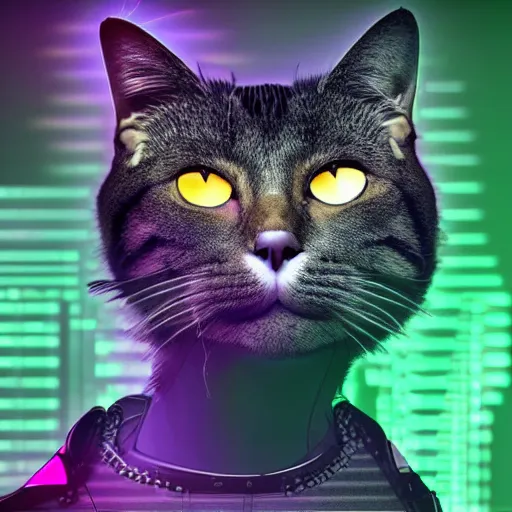 Image similar to cyborg cat, futuristic, digital art, center focus