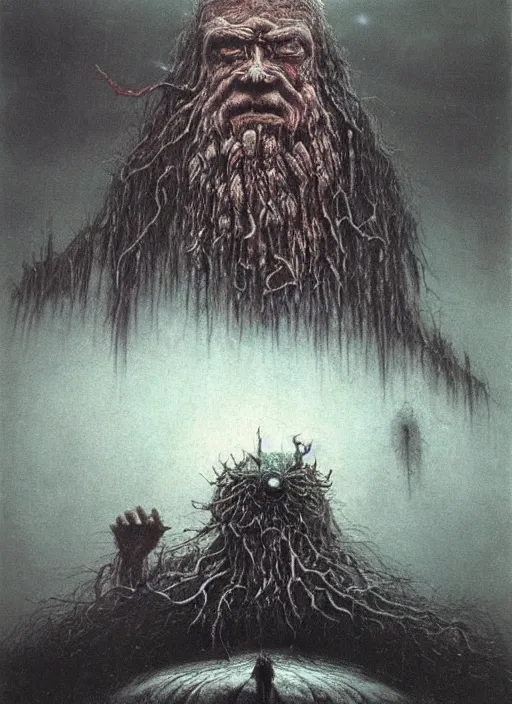 Image similar to santa claus, beksinski, eldritch, apocalypse, creepy creature, horror spooky