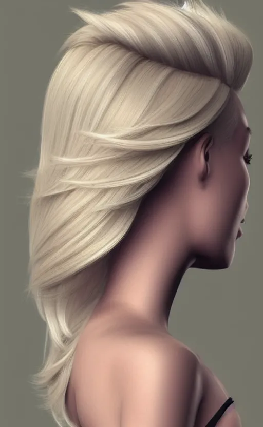 Prompt: beautiful blond hairstyle, pinterest hair picture, back of the hair, photograph, 3d render, highly realistic, concept art, highly detailed, full frame, no cut off of hair