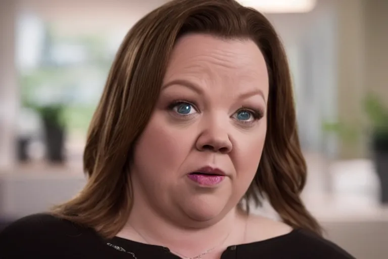 Image similar to melissa mccarthy as ricky gervais in the office, cinematic still, movie still, long lens, shallow depth of field, bokeh, anamorphic lens flare, 8 k, hyper detailed, 3 5 mm film grain