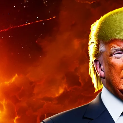 Image similar to ultra - realistic, 3 d render of donald trump going super - saiyan