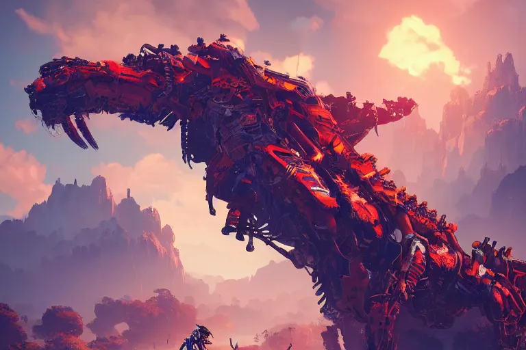 Image similar to fireclaw machine mecanical creature robot of horizon forbidden west horizon zero dawn bioluminiscence global illumination ray tracing hdr fanart arstation by ian pesty and alena aenami artworks in 4 k