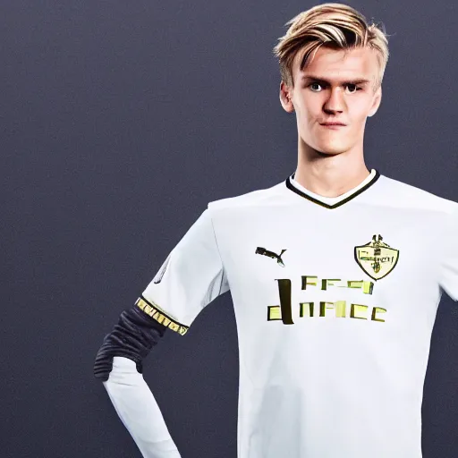 Image similar to a realistic detailed photo of a guy who is an attractive humanoid who is half robot and half humanoid, who is a male android, soccer player martin ødegaard, shiny skin, posing like a statue, blank stare, in a living room, on display