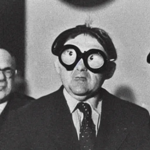 Image similar to vintage picture of mike wazowski at nuremberg trials