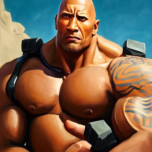 Image similar to greg manchess portrait painting of fierce foundation aka dwayne the rock johnson from fortnite as overwatch character, medium shot, asymmetrical, profile picture, organic painting, sunny day, matte painting, bold shapes, hard edges, street art, trending on artstation, by huang guangjian, gil elvgren, ruan jia, greg rutkowski, gaston bussiere