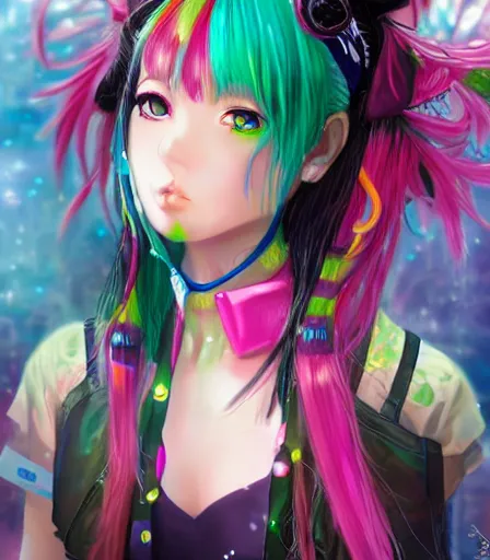 Image similar to An anime portrait of decora cybergoth Mitsuri Kanroji, by Stanley Artgerm Lau, WLOP, Rossdraws, James Jean, Andrei Riabovitchev, Marc Simonetti, and Sakimichan, tranding on artstation