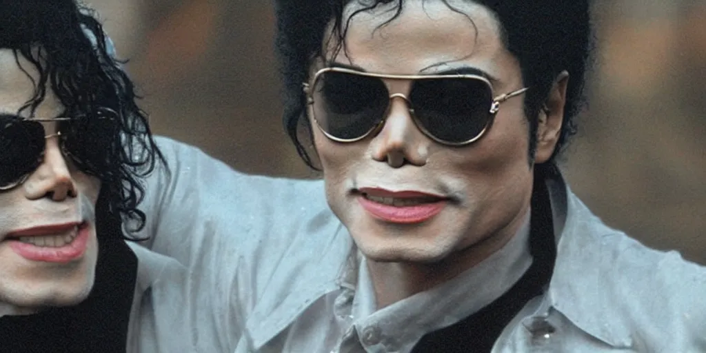 Image similar to michael jackson 2 0 1 0, by himself 2 0 0 9 style wearing shades alive in 2 0 2 2, alone, this is it style, photo real, motion blur, music video production, by himself, real life, spotted, sighting, rare, ultra realistic accurate face, caught in 4 k, movie still, uhd, sharp, detailed, cinematic, render, modern