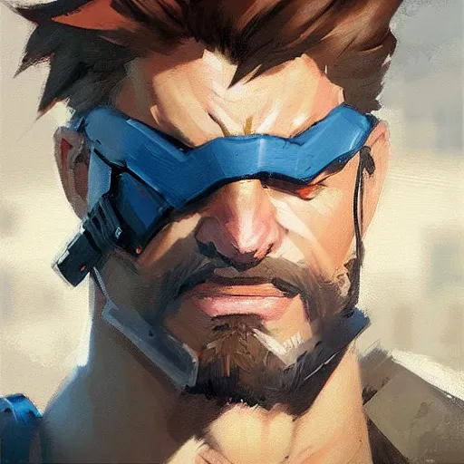 Image similar to greg manchess portrait painting of solid snake as overwatch character, medium shot, asymmetrical, profile picture, organic painting, sunny day, matte painting, bold shapes, hard edges, street art, trending on artstation, by huang guangjian and gil elvgren and sachin teng