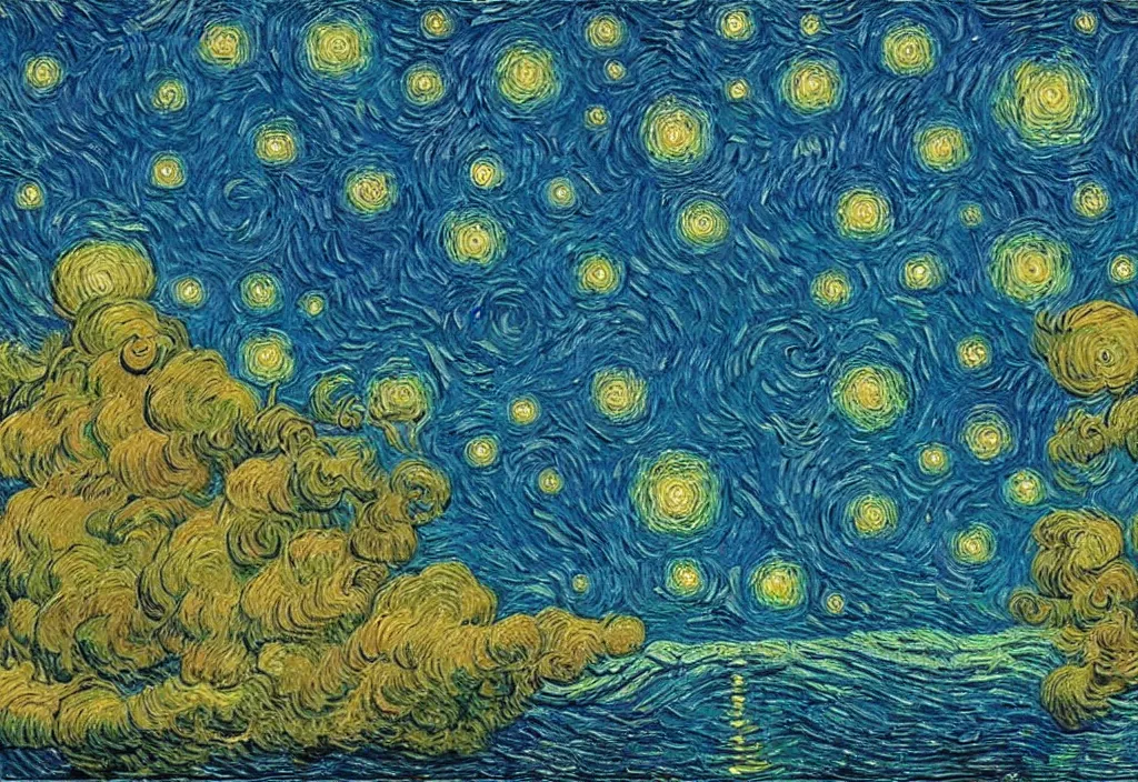 Prompt: a beautiful magical underwater paradise, high realistic high detailed painting in the style of starry night by Van Gogh