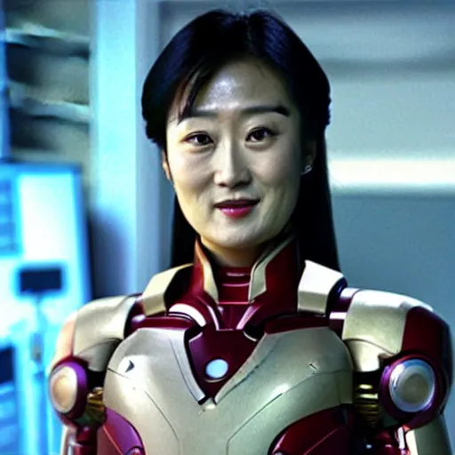 Prompt: film still of chinese actress gong li in iron man