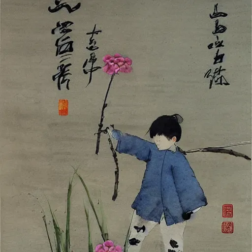 Prompt: lin dai - yu burying flowers, traditional chinese watercolor,