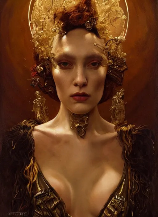 Image similar to highly detailed oil painting | very intricate | cinematic lighting | award - winning | witch pythoness fashion by alexander mcqueen | by roberto ferri, by tom bagshaw, by j. c. leyendecker and klimt, american romanticism, by austin osman spare, artstation, cgsociety, official art, octane