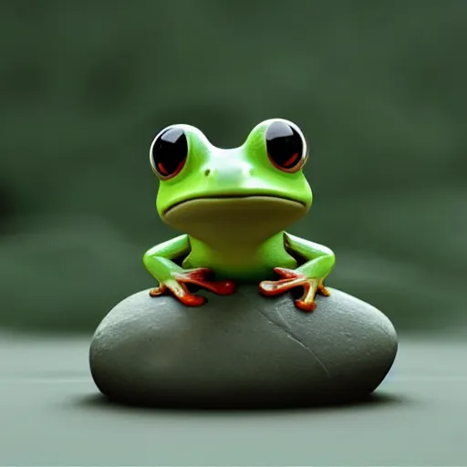 Image similar to a cute little frog sitting on a rock in the middle of a forest lake, isometric minimalist 3d render, unreal engine 5