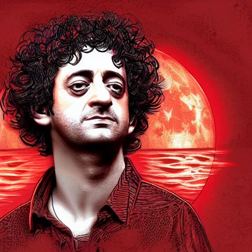 Prompt: gustavo cerati playing on the red moon, digital art, highly detailed