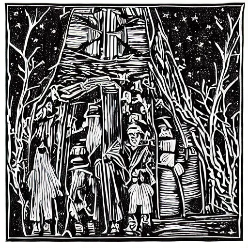 Image similar to the 1 2 days of christmas, extreme detail, wood cut print