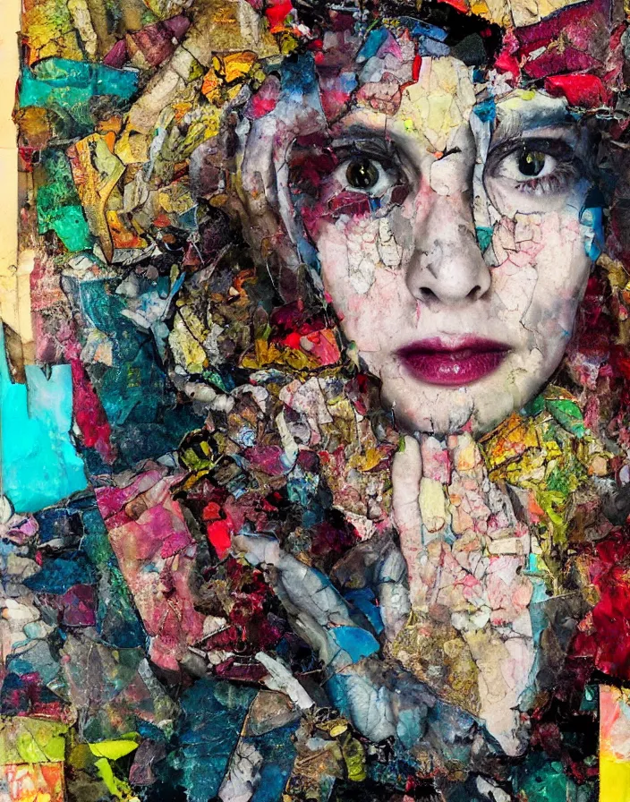 Prompt: only lovers left alive with all the vivid colors detailed analogue mixed media collage with canvas texture in style of contemporary art, punk art, hyperrealistic beautiful face, photorealistic, expressionism, masterpiece, perfect composition, spectacular quality, intricate oil details, broken glass, torn paper
