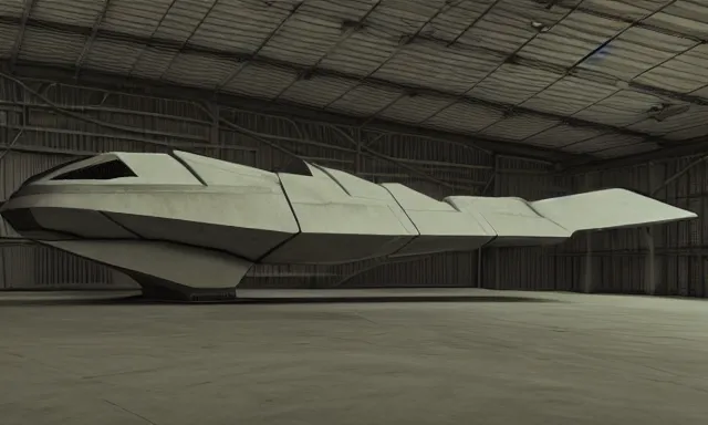 Image similar to matte painting, digital painting, high quality, unreal engine 5, a spaceship in hangar, symmetric