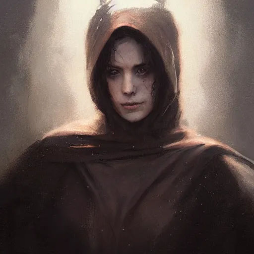 Image similar to portrait of an woman by Greg Rutkowski, she is about 20 years old, pretty, long brown wavy hair, scar near her mouth that makes her look like she's smiling all the time, wearing black sith robes, Star Wars Expanded Universe, highly detailed portrait, digital painting, artstation, concept art, smooth, sharp foccus ilustration, Artstation HQ