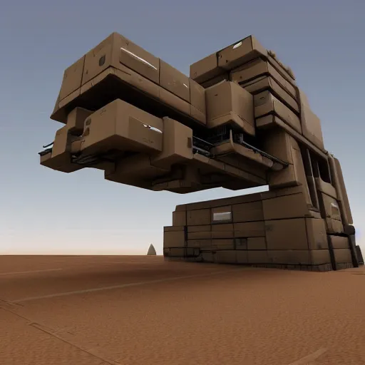 Image similar to Sci-Fi industrial futuristic Brutalism brutalistic huge huge carrying carrier vehicle desert blocky