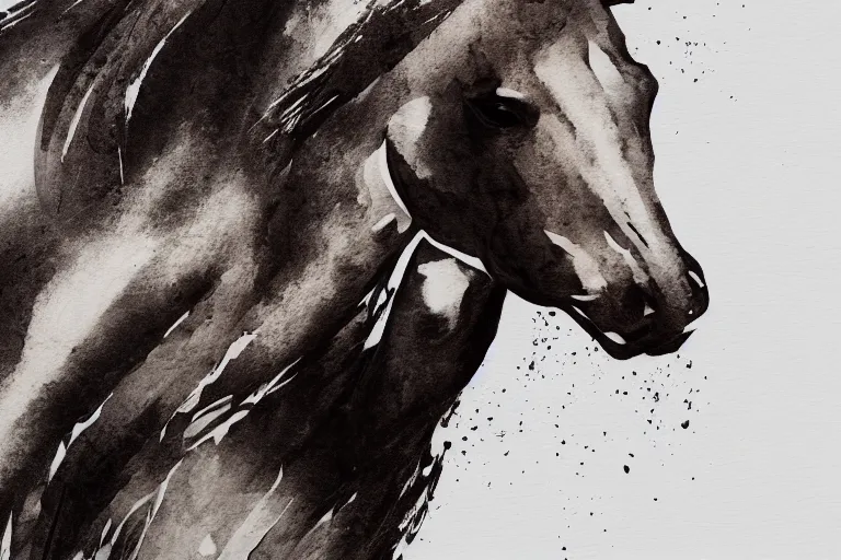 Image similar to bautiful serene horse, healing through motion, minimalistic ink aribrush painting on white background