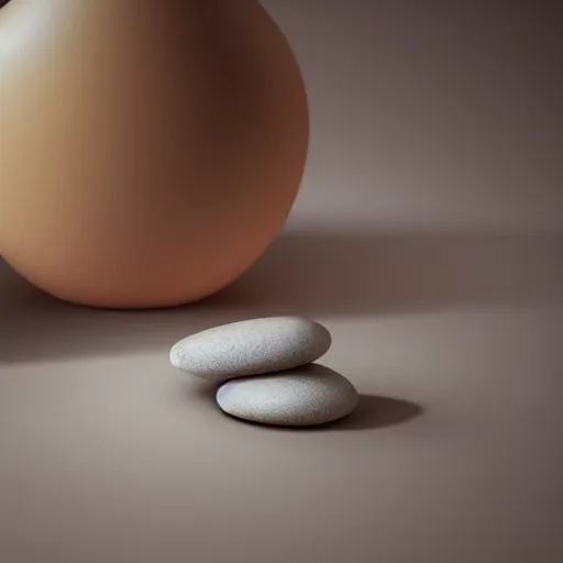 Prompt: perfume bottle, peach - colored zen clean modern minimalist japanese rock garden by peter tarka in an ivory room well contoured smooth fair walls, up close shot, sharp focus, zen, clean, modern minimalist, octane highly render, 4 k, ultra hd,