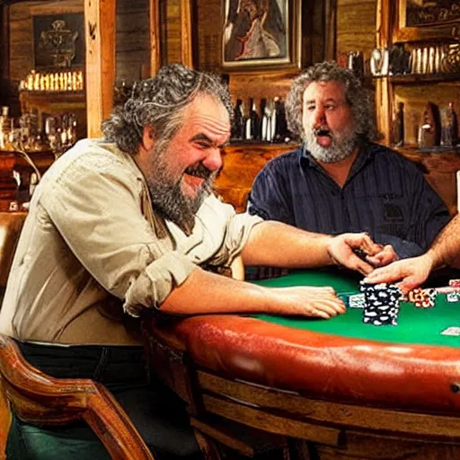 Image similar to Peter Jackson playing poker in a saloon, shotguns