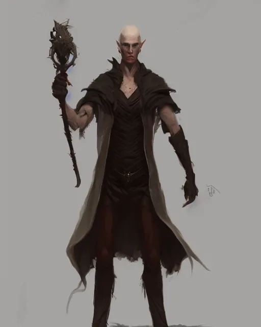 Image similar to character portrait of a slender half - elf man, by greg rutkowski, mark brookes trending on artstation