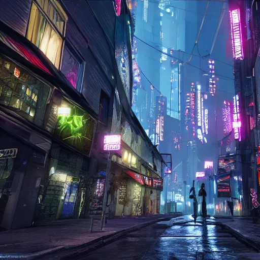 Image similar to cyberpunk tallinn at night by Yoshitaka Amano Trending on Artstation, nvidia, unreal engine