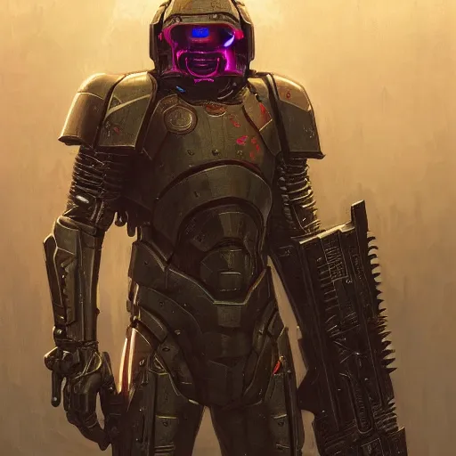 Image similar to the doomslayer as a realistic scifi cyberpunk knight, closeup portrait art by donato giancola and greg rutkowski, vintage retro scifi, realistic face, digital art, trending on artstation, symmetry!!!