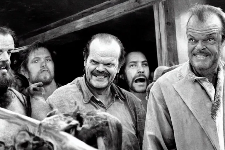 Prompt: Jack Nicholson entering Noah's Ark