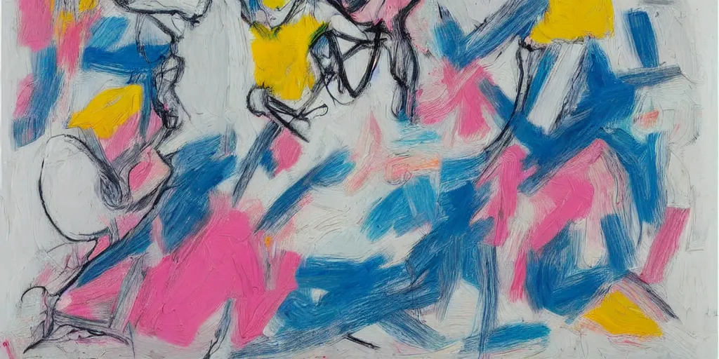 Image similar to abstract painting de kooning thin scribble on white canvas, blue and pink shift, martha jungwirth sketch, drawn by yves tanguy, oil on canvas, thick impasto