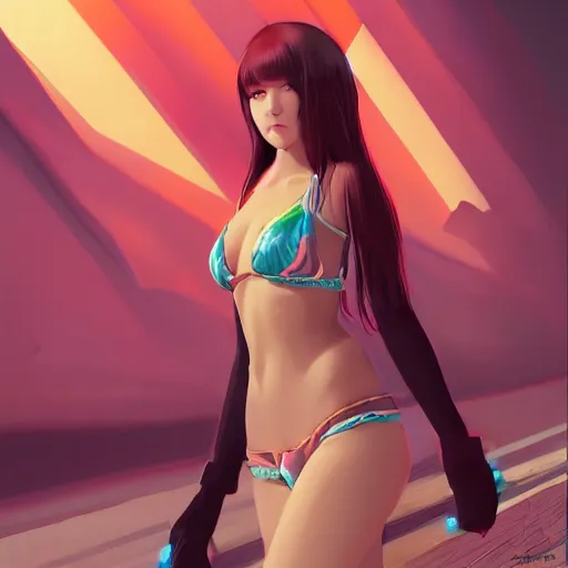 Prompt: Portrait of anime girl in bikini armor elegant, vibrant, fantasy, intricate, smooth, artstation by ilya kuvshinov