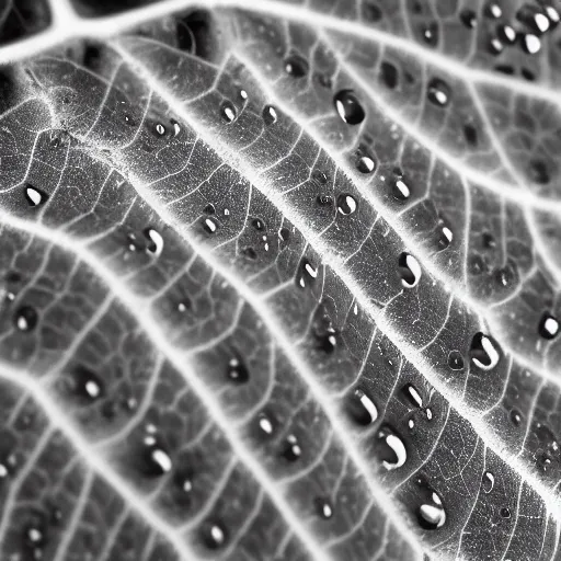 Prompt: dewdrops on creeper tendrils, award winning black and white photography