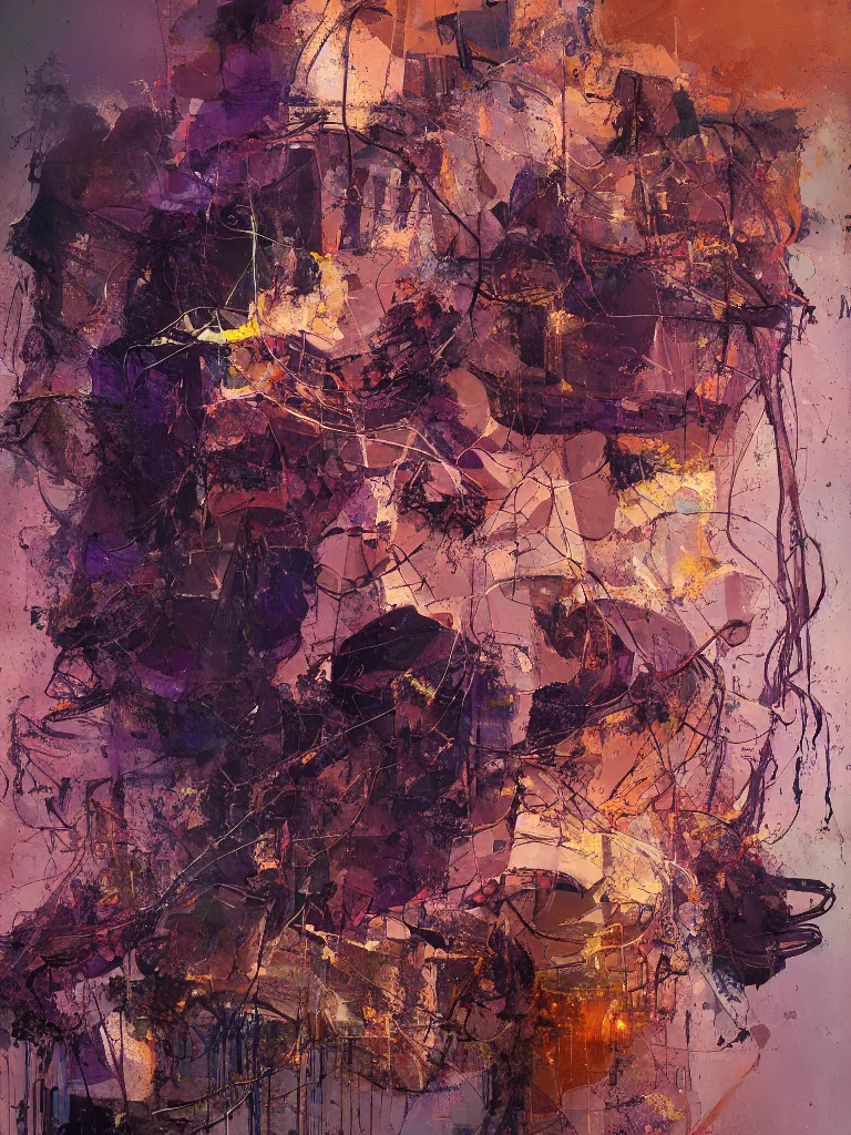 Prompt: a beautiful glitched abstract primitive shapes painting by robert proch and roman bratschi of an anatomy study of the human nervous system, color bleeding, pixel sorting, copper oxide and rust materials, brushstrokes by jeremy mann, dramatic lighting, pastel purple background