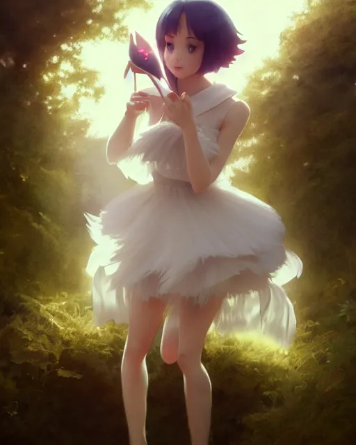 Prompt: photo of eevee pokemon humanisation, in lace short white dress, film still, dslr, by greg rutkowski, gil elvgren, enoch bolles, ross tran, artgerm, wlop, glossy skin, pearlescent, very coherent