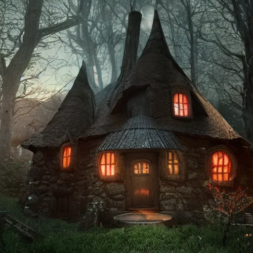 Image similar to a witches house, epic scene, redshift render, cgi, hyper - detailed, photo - bash, 8 k post - production, masterpiece