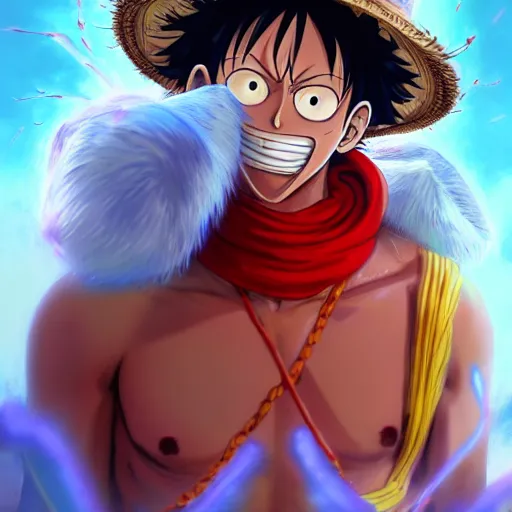 Image similar to anime portrait of Monkey D. Luffy as a shaman yedi using dark force to eliminate trump as an anime antagonist by Stanley Artgerm Lau, WLOP, Rossdraws, James Jean, Andrei Riabovitchev, Marc Simonetti, and Sakimichan, trending on artstation