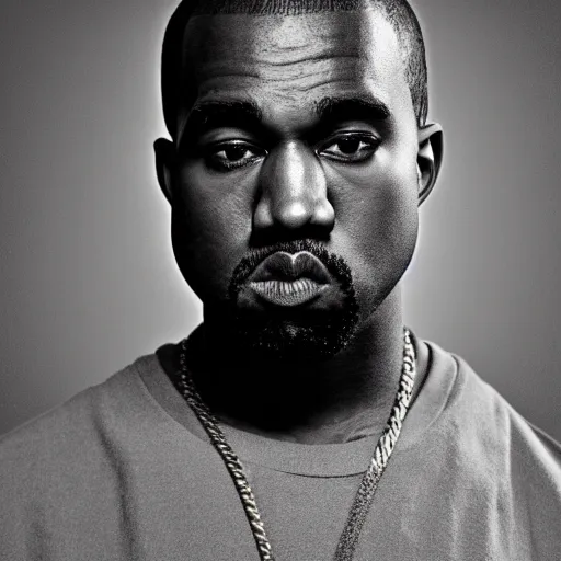 Prompt: the face of young kanye west wearing yeezy clothing at 3 3 years old, black and white portrait by julia cameron, chiaroscuro lighting, shallow depth of field, 8 0 mm, f 1. 8