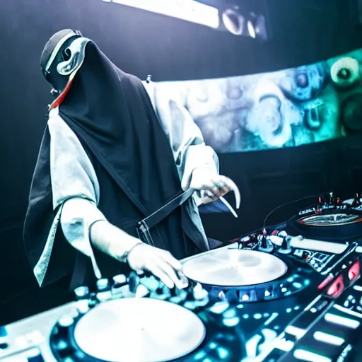 Prompt: the plague doctor on the dj decks