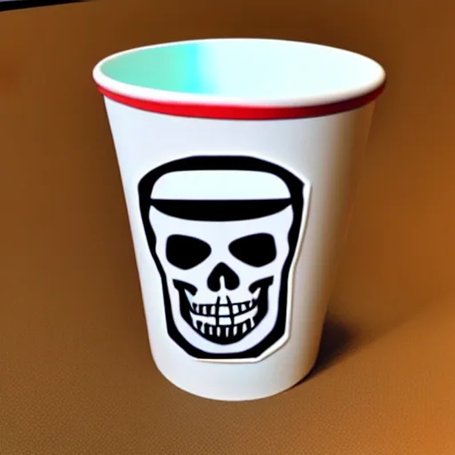 Prompt: a cup with a skeleton saying'gaming '!!! on it,'gaming '!!!